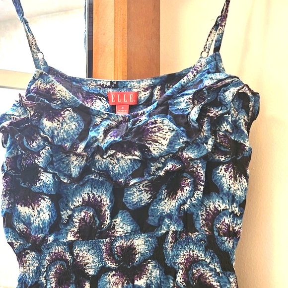 Elle Women's Ruffled Double Layered Turquoise Floral Print Strapless Mini Dress - Picture 3 of 11